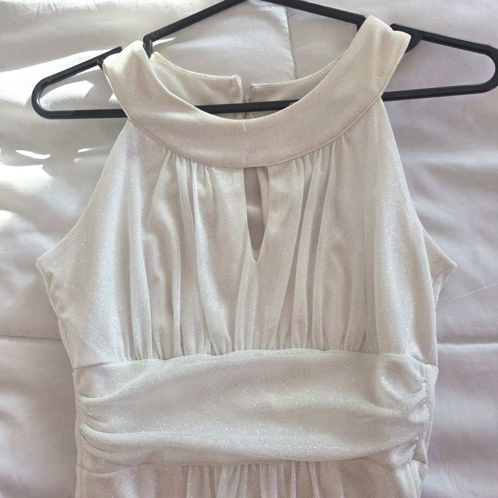 Sweet Storm White Glitter Maxi Dress Keyhole Formal Gown‎ Small wedding beach